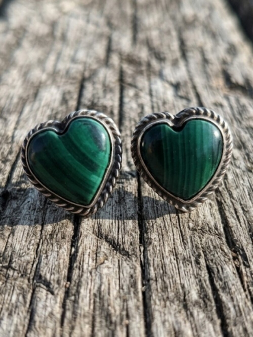 Sterling Silver Malachite Heart EARRINGS